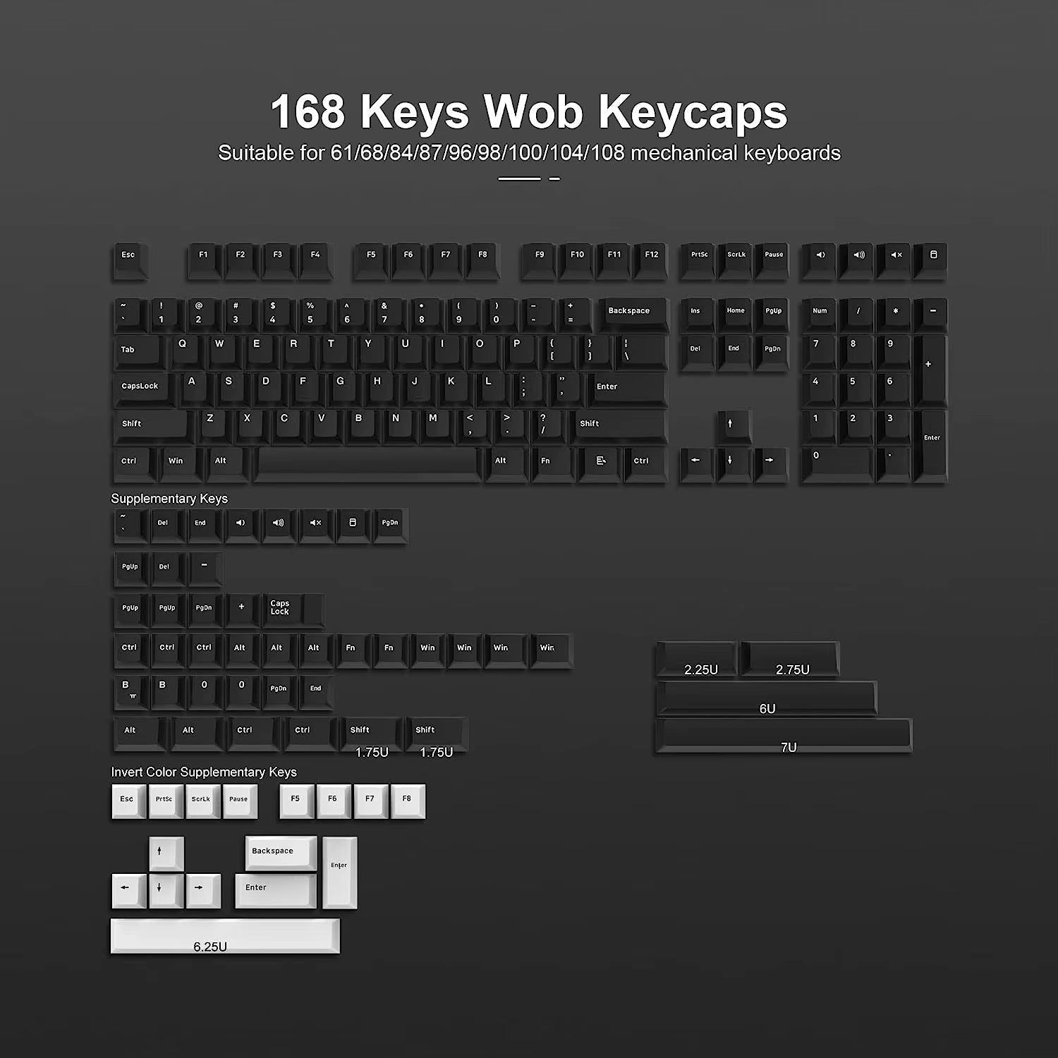 168 Keys Double Shot PBT Keycap Custom Keycap Cherry Profile Keyboard Keycaps for Cherry Gateron MX Switches Gaming Keyboard
